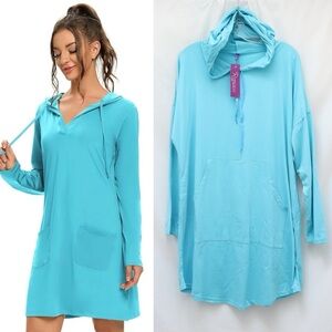 NWT light blue hooded tunic dress soft stretch 2XL plus size comfy loungewear